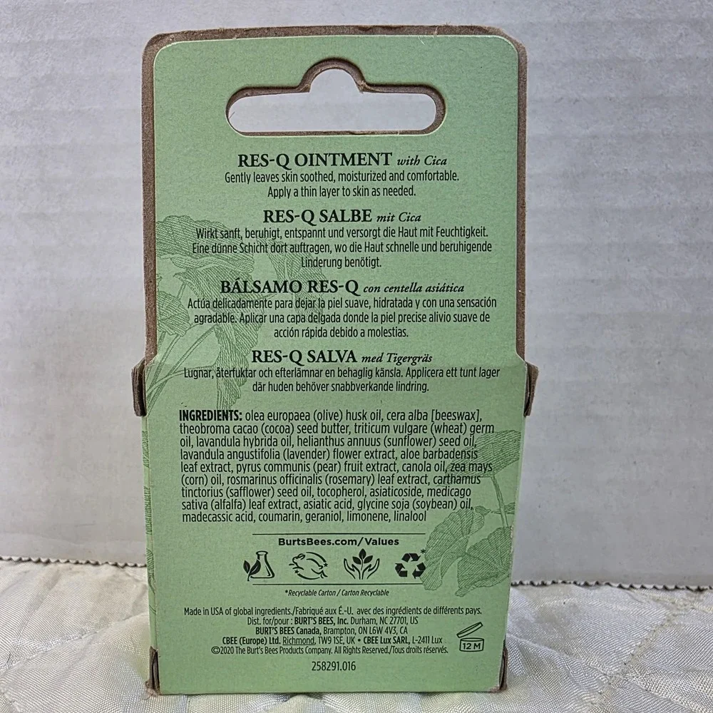 Burt's Bees Res-Q Ointment Skin Balm Soothing All Natural Beeswax 0.6oz Moisture